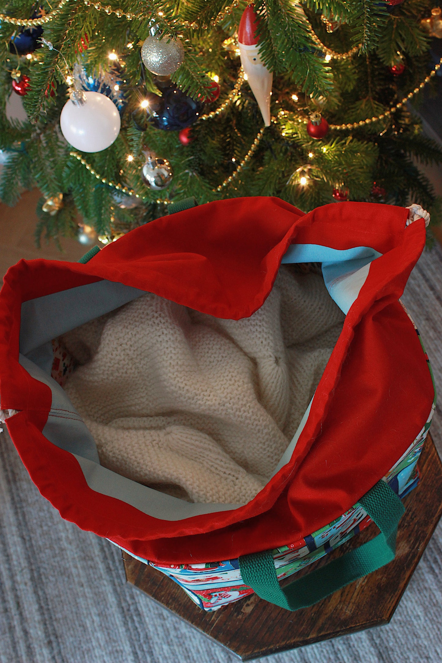 Large Christmas Knitting Project Bag / Storage Basket