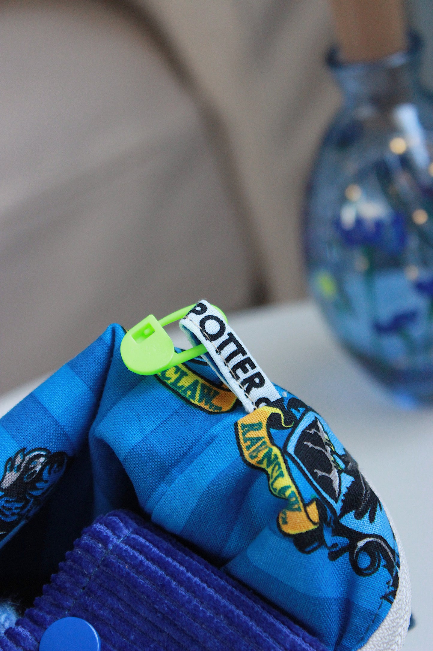 Ravenclaw-Inspired Corduroy Knitting Project Bag with Built-in Needle Holder