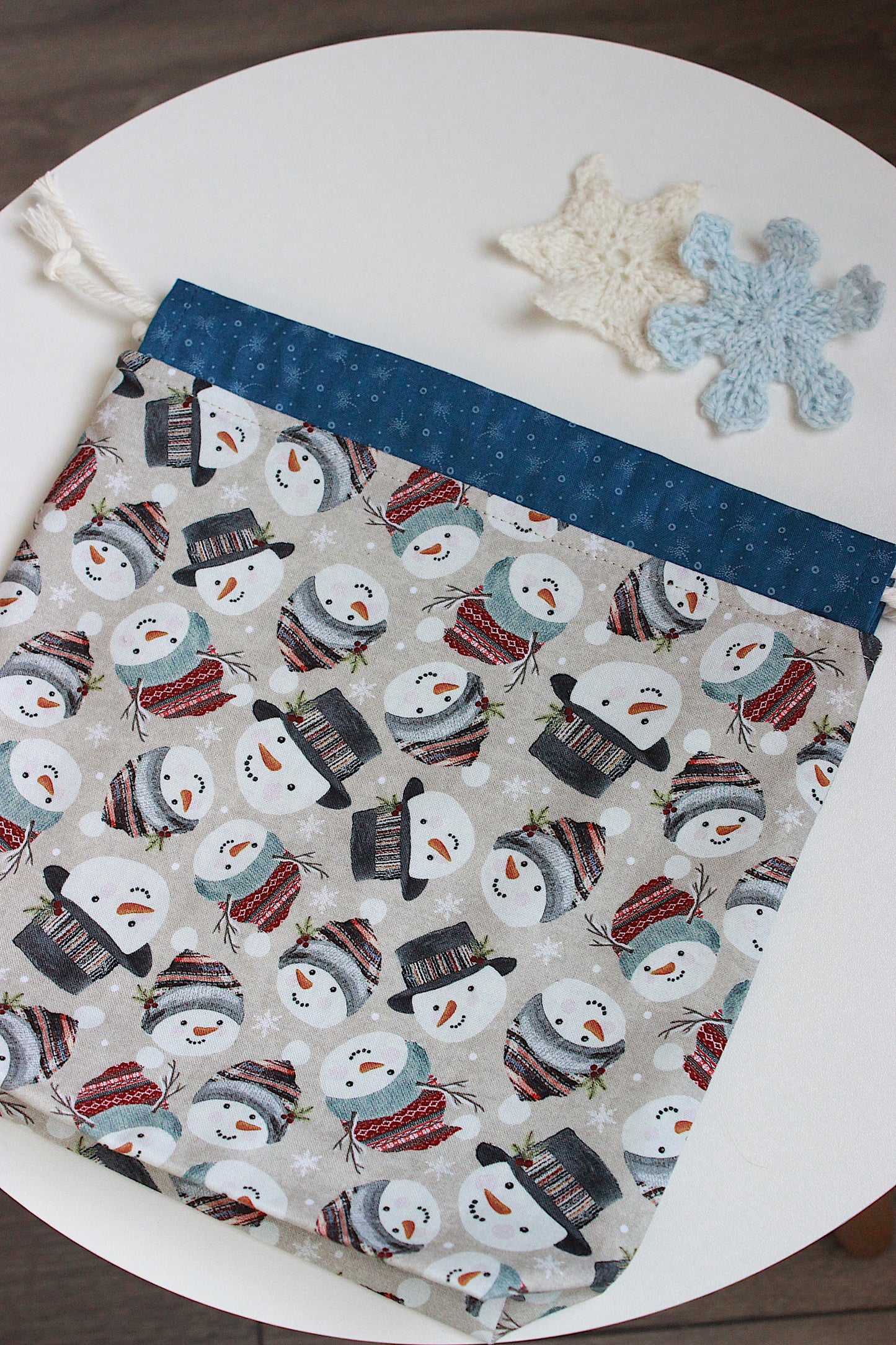 Christmas Snowmen Drawstring Project Bag