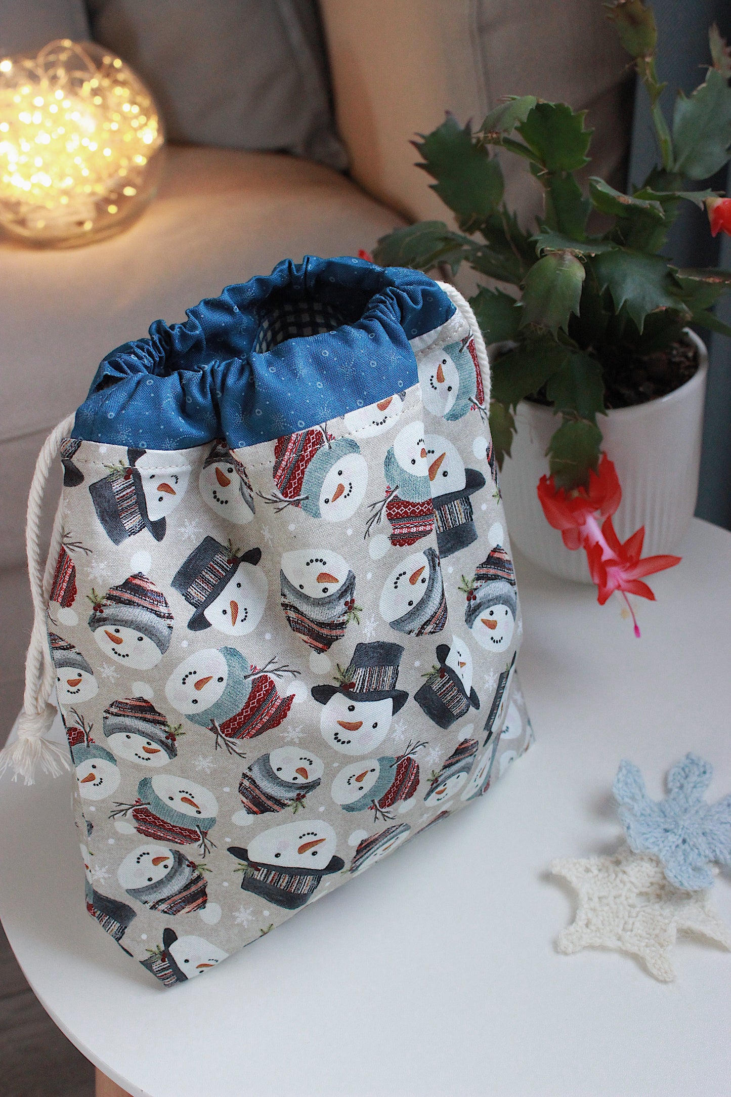 Christmas Snowmen Drawstring Project Bag