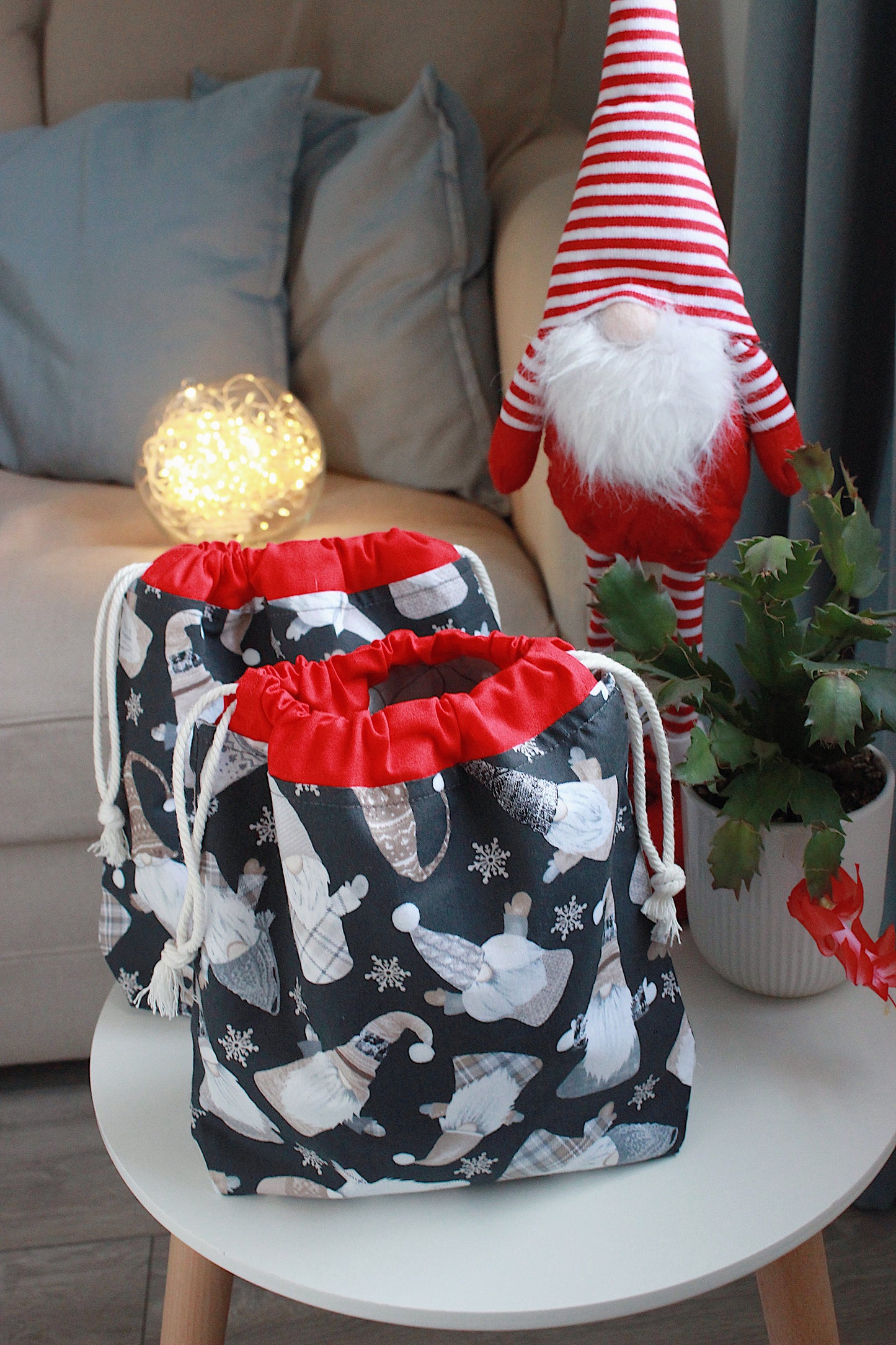 Reusable Christmas Project Bag for Crafters - Drawstring Gift Bag for Yarn, Knitting & Crochet