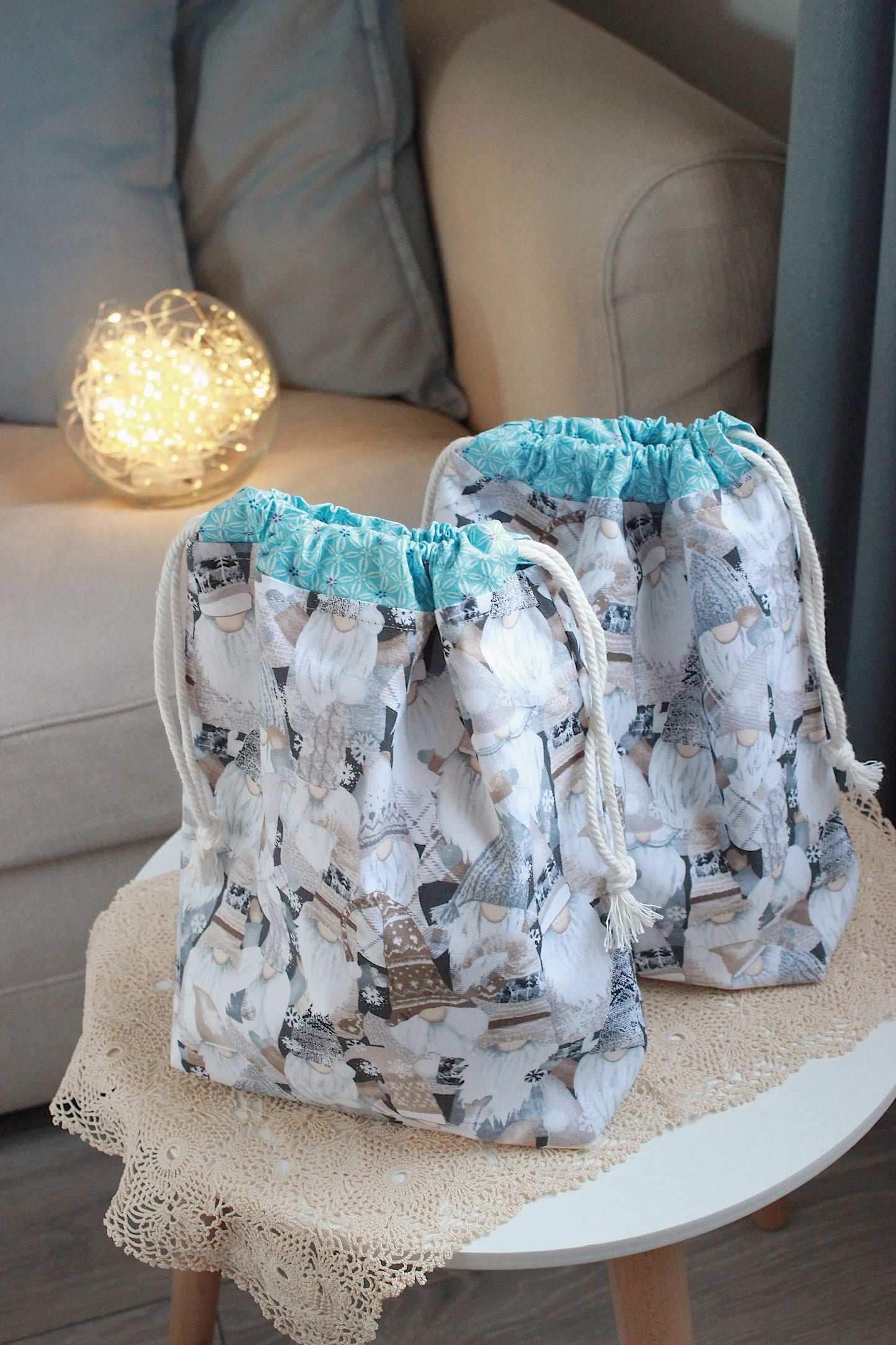 Reusable Christmas Project Bag for Crafters | Drawstring Gift Bag for Yarn, Knitting & Crochet