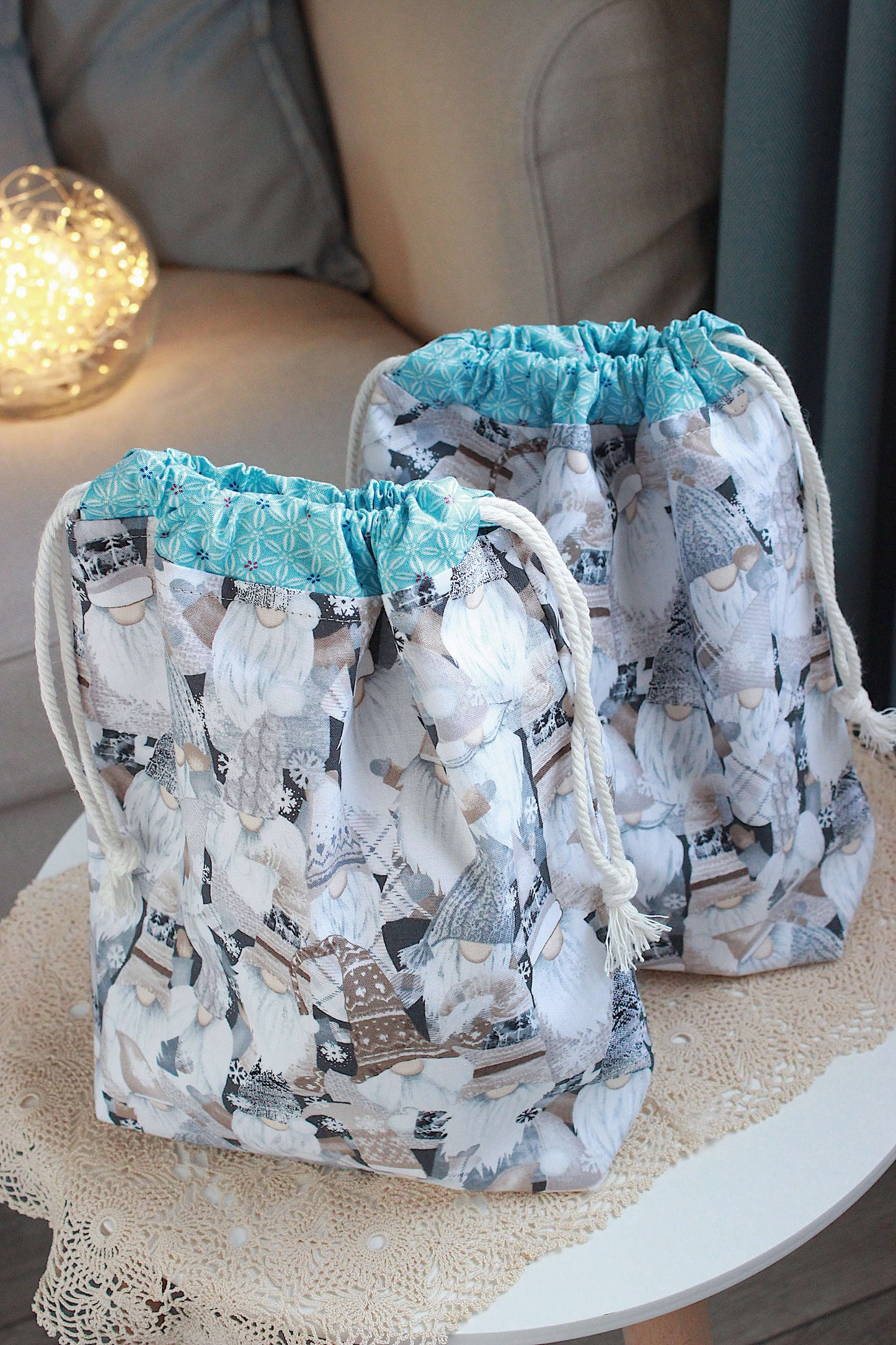 Reusable Christmas Project Bag for Crafters | Drawstring Gift Bag for Yarn, Knitting & Crochet