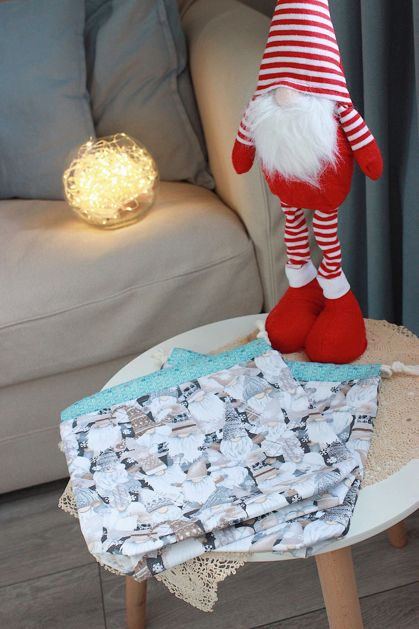 Reusable Christmas Project Bag for Crafters | Drawstring Gift Bag for Yarn, Knitting & Crochet