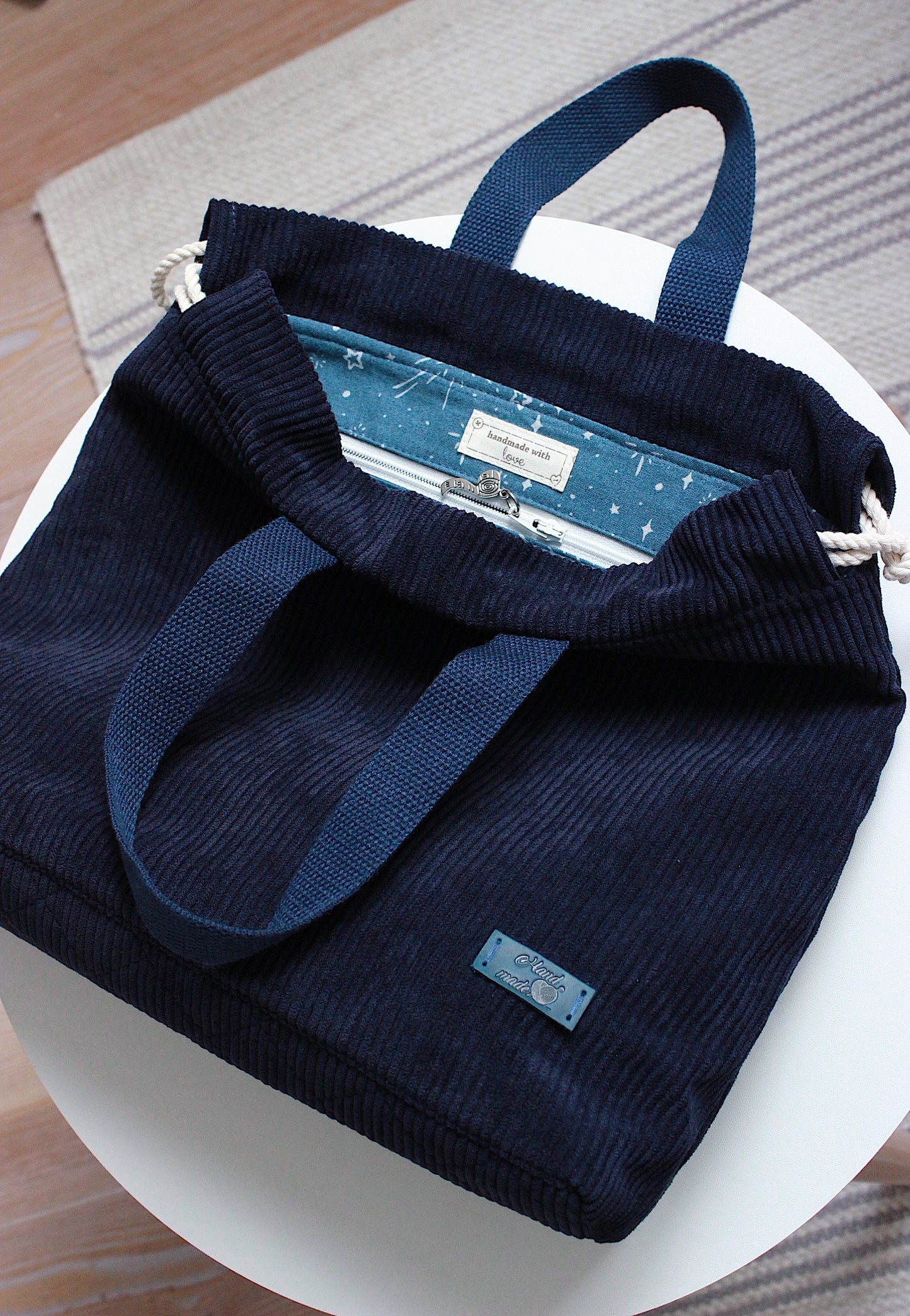 Midnight Blue Corduroy Drawstring Project Bag