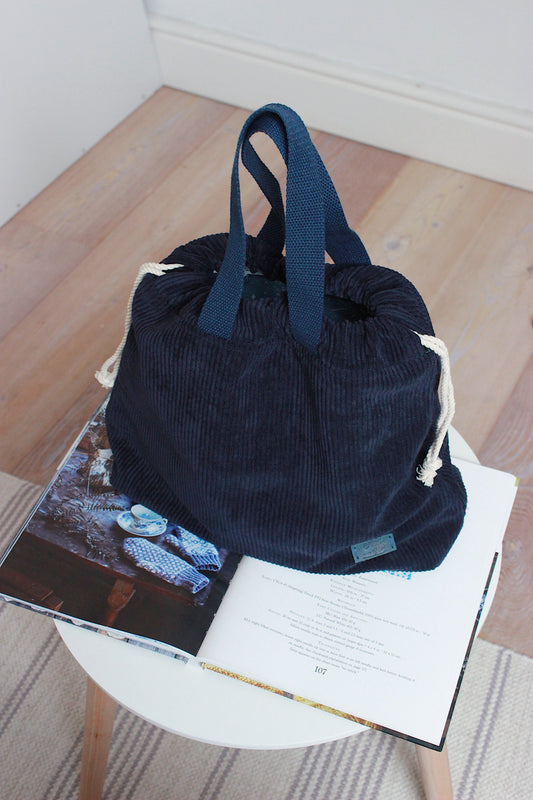 Midnight Blue Corduroy Drawstring Project Bag