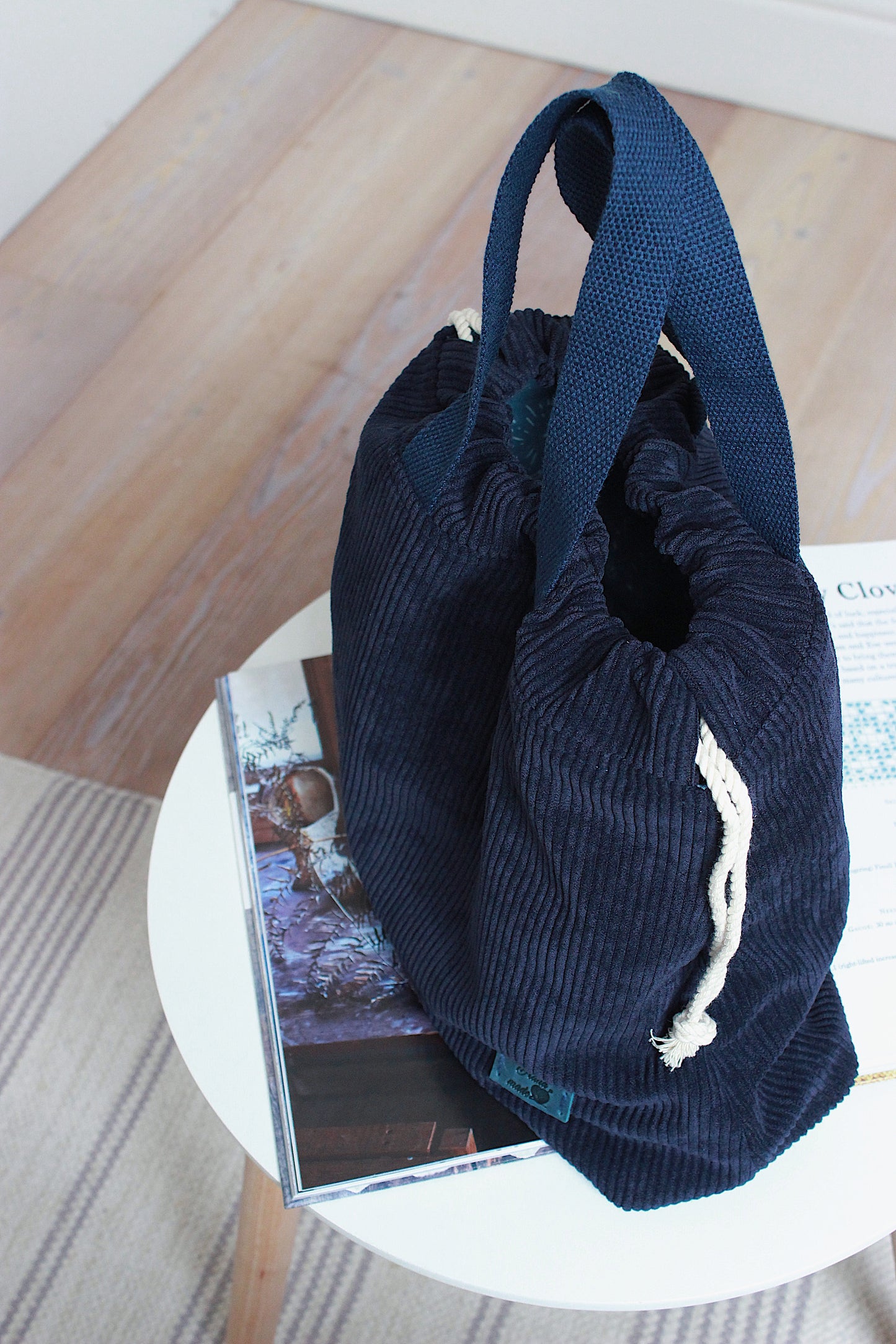 Midnight Blue Corduroy Drawstring Project Bag