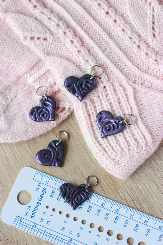 Handmade Polymer Clay Purple Heart Stitch Marker