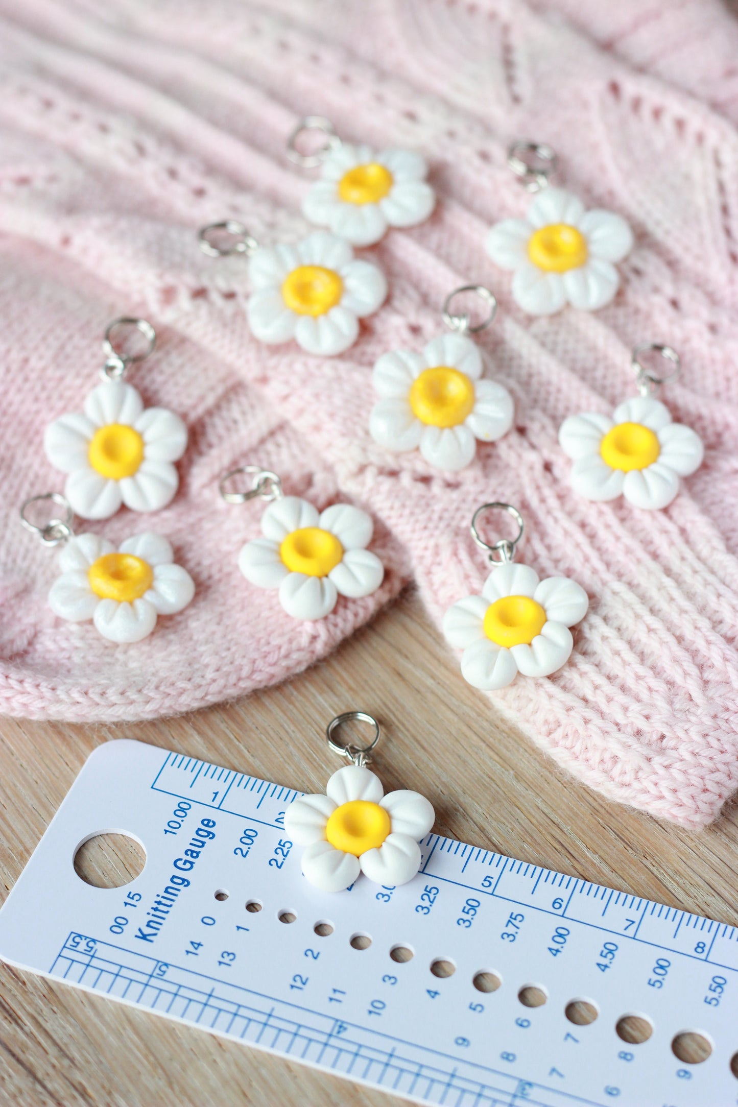 Handmade Polymer Clay Daisy Stitch Markers
