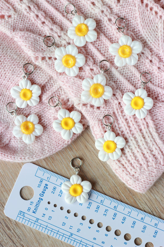 Handmade Polymer Clay Sparcle Daisy Stitch Markers