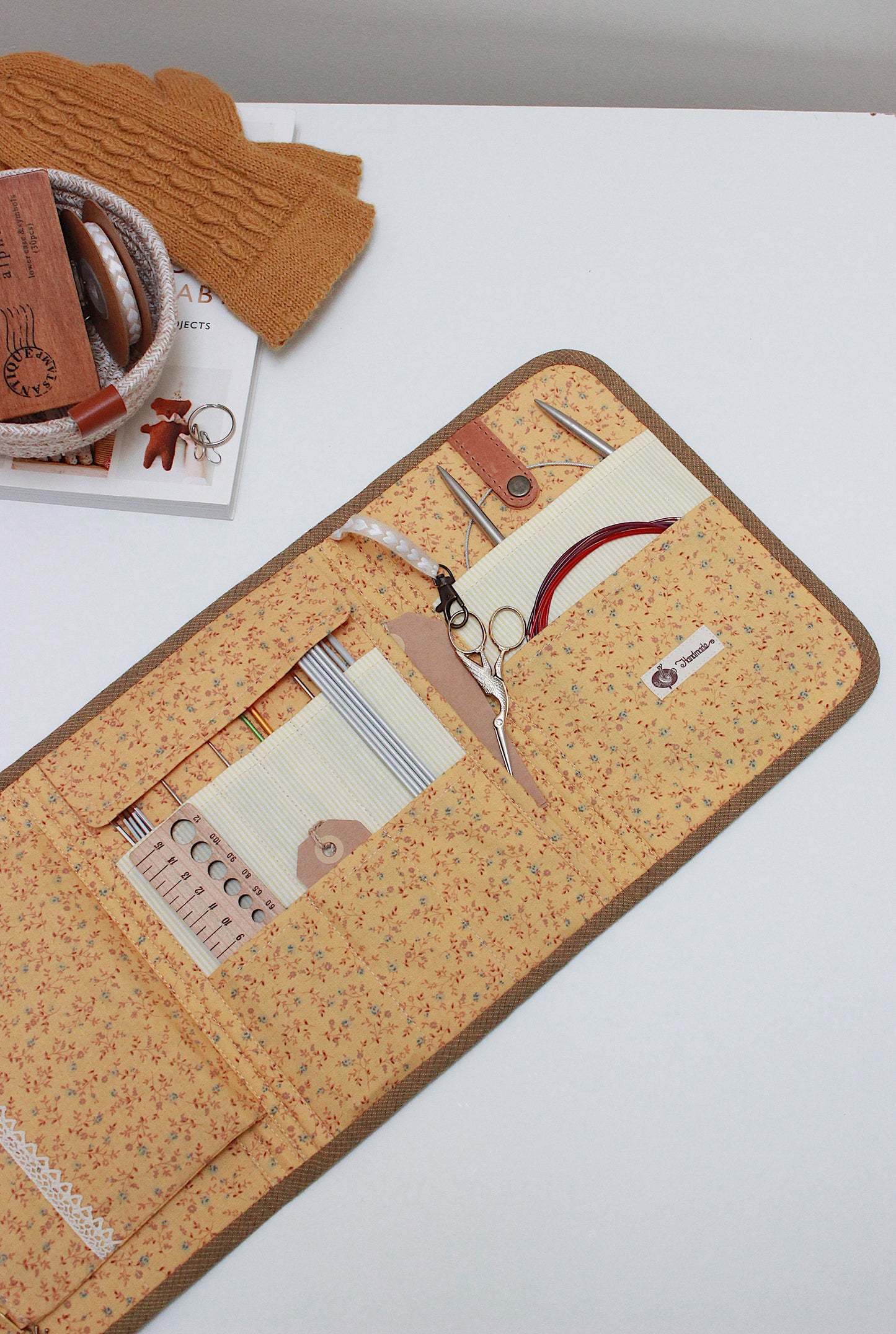 Birds & Plants Corduroy Knitting Needle Case