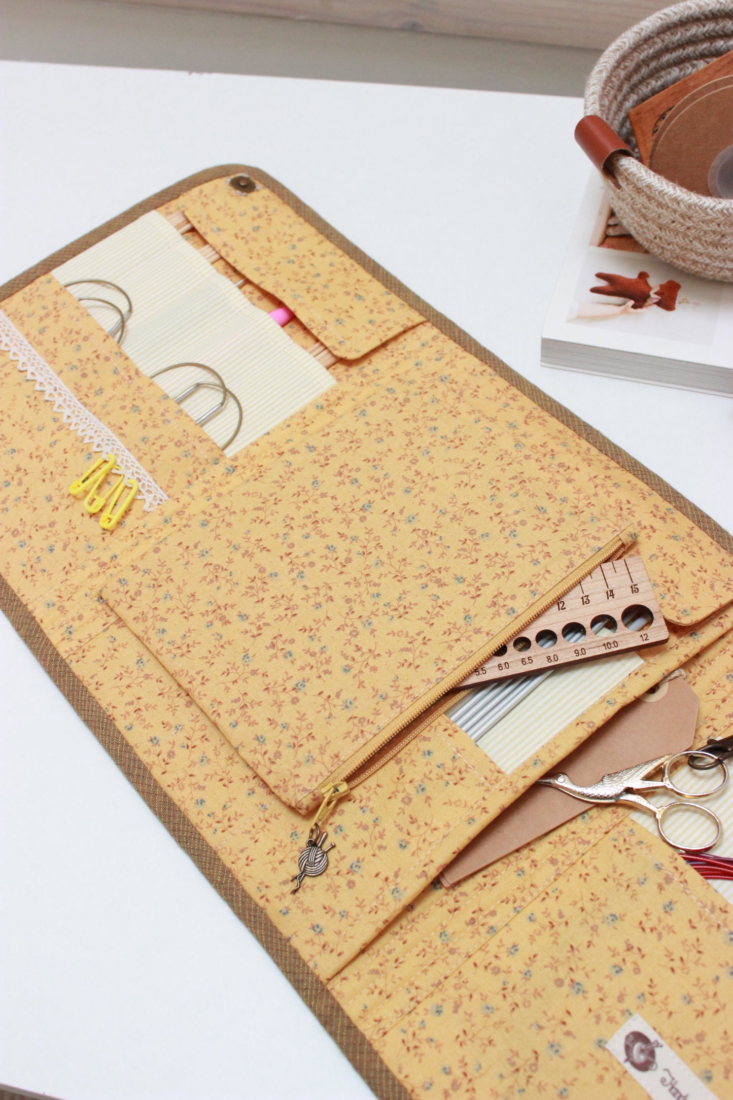 Birds & Plants Corduroy Knitting Needle Case