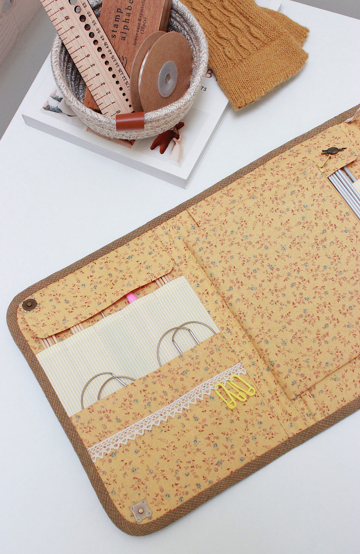 Birds & Plants Corduroy Knitting Needle Case