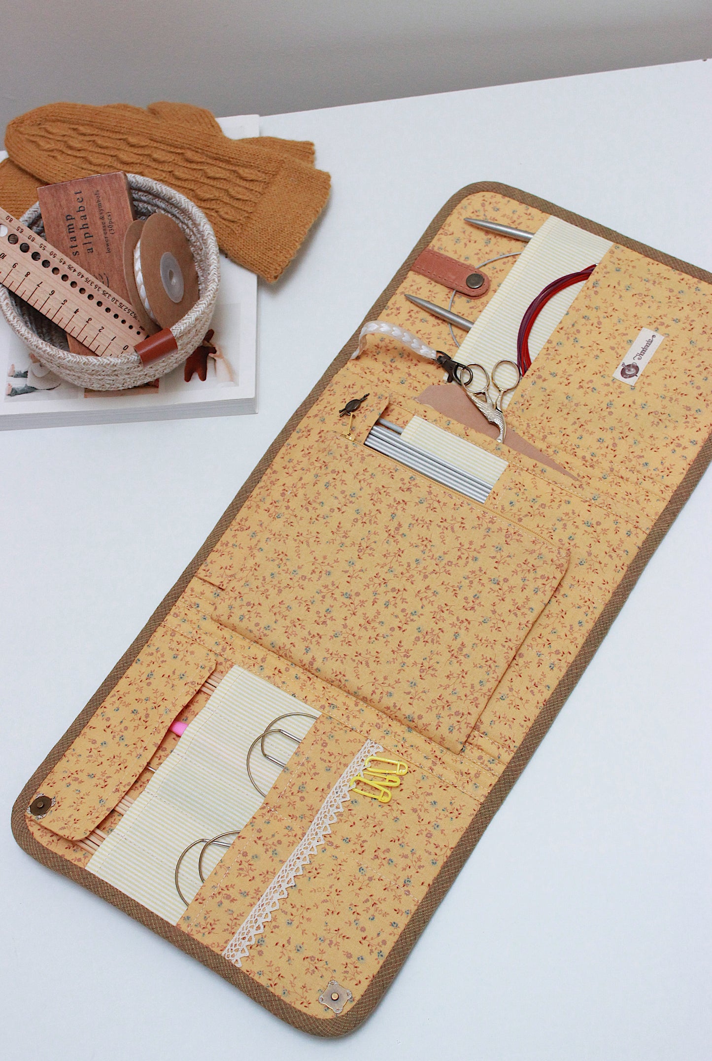 Birds & Plants Corduroy Knitting Needle Case