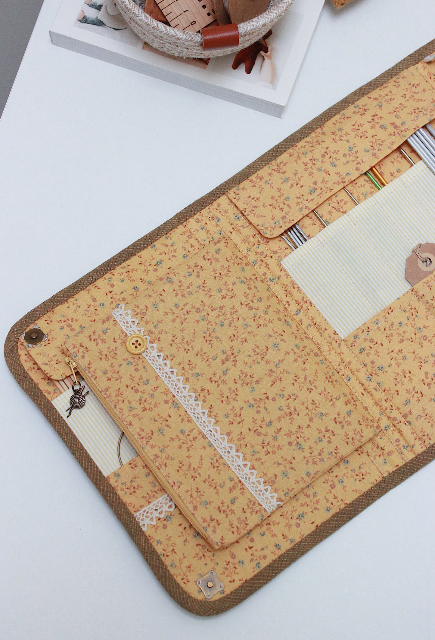 Birds & Plants Corduroy Knitting Needle Case