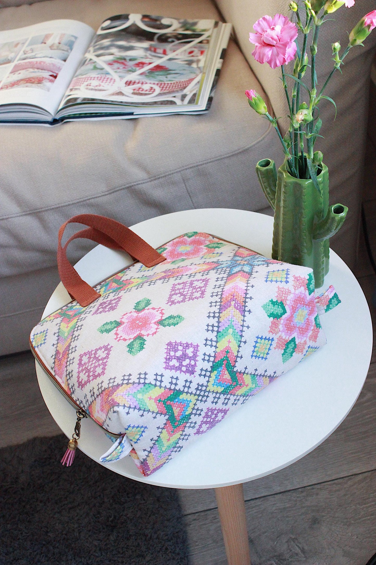 cross stitch bag
craft project bag
floral project bag
knitting bag
crochet bag
yarn storage
handmade bag
craft organiser
project pouch
embroidery bag
UK handmade
stitching bag
maker gift
inblowballs