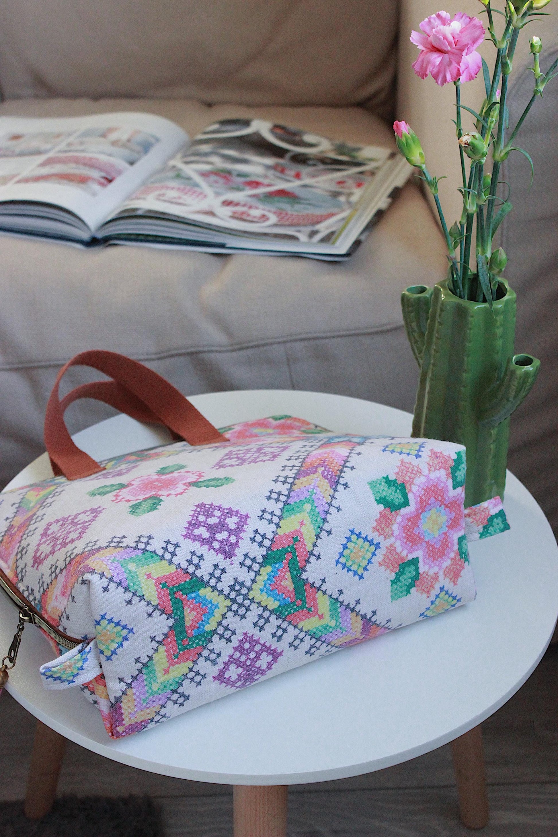 cross stitch bag
craft project bag
floral project bag
knitting bag
crochet bag
yarn storage
handmade bag
craft organiser
project pouch
embroidery bag
UK handmade
stitching bag
maker gift
inblowballs